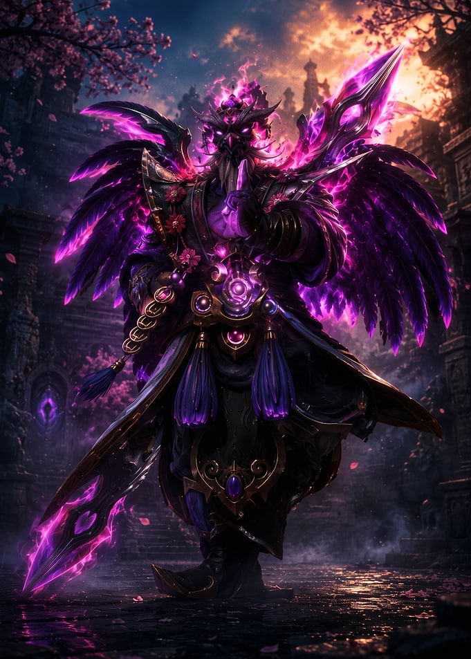 Ethereal Purple Winged Samurai Warrior