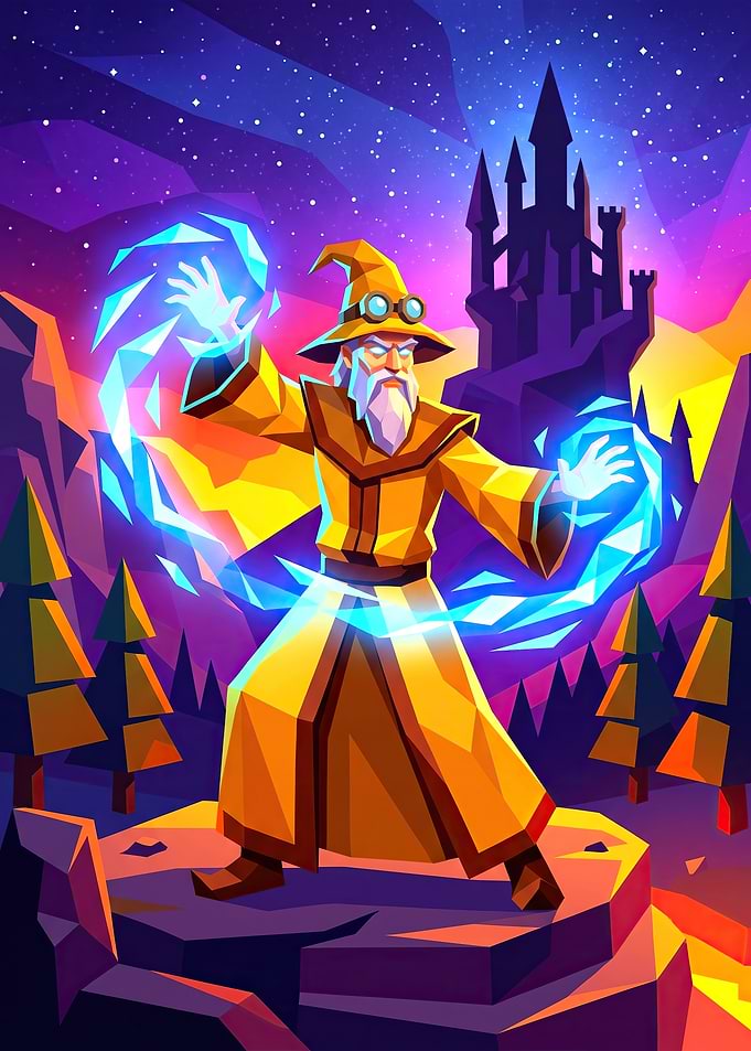 Low Poly Wizard Casting Magic