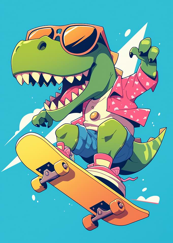 Cool T-Rex Skateboarding Cartoon