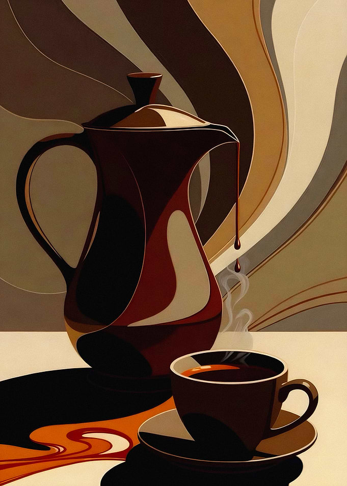 Art Deco Coffee Pouring Illustration