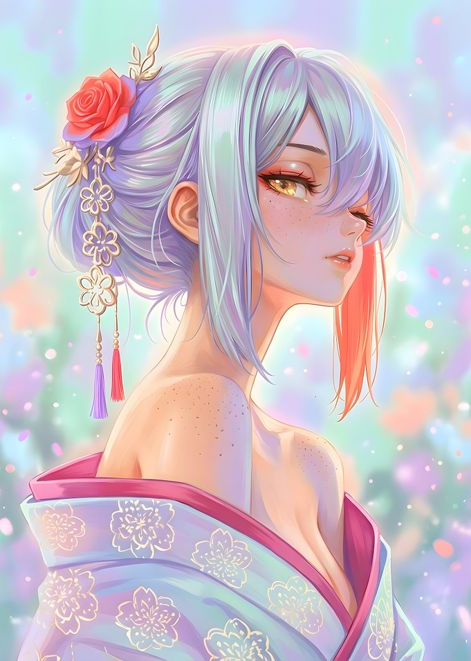 Ethereal Anime Girl in Kimono