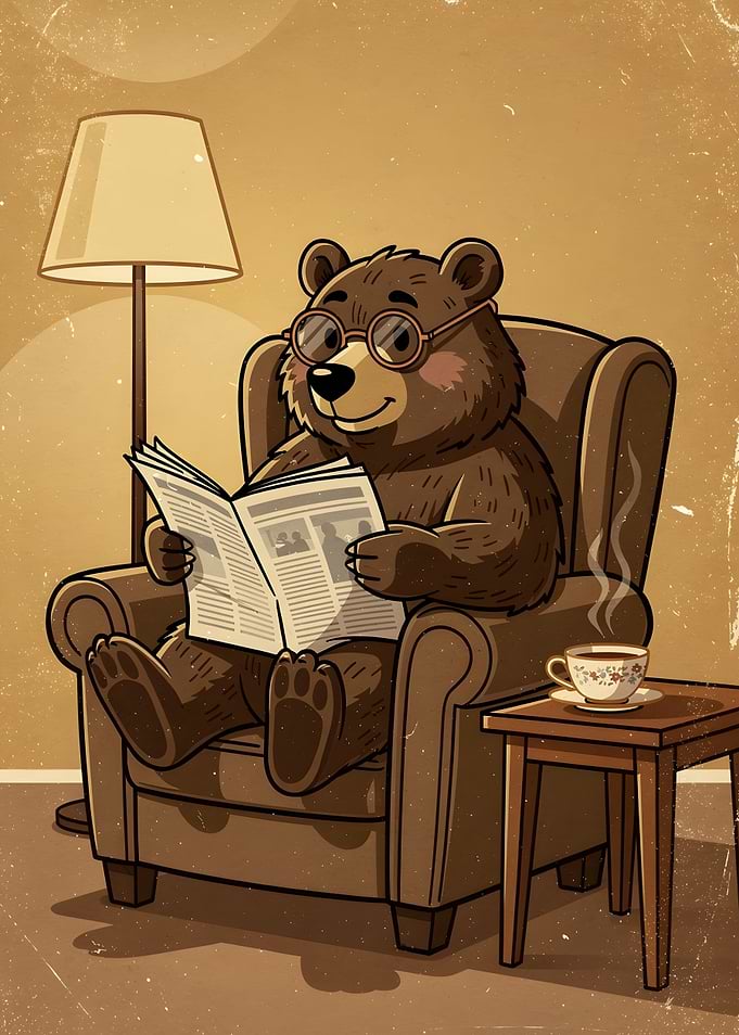 Cozy Bear Reading in Armchair
