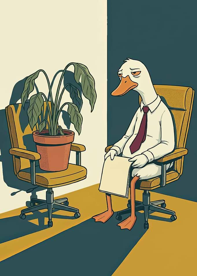 Tired Office Duck Illustration