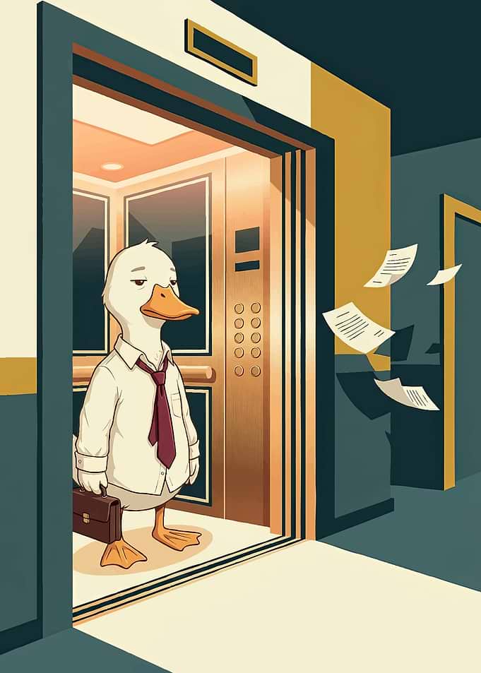 Tired Office Duck in Elevator