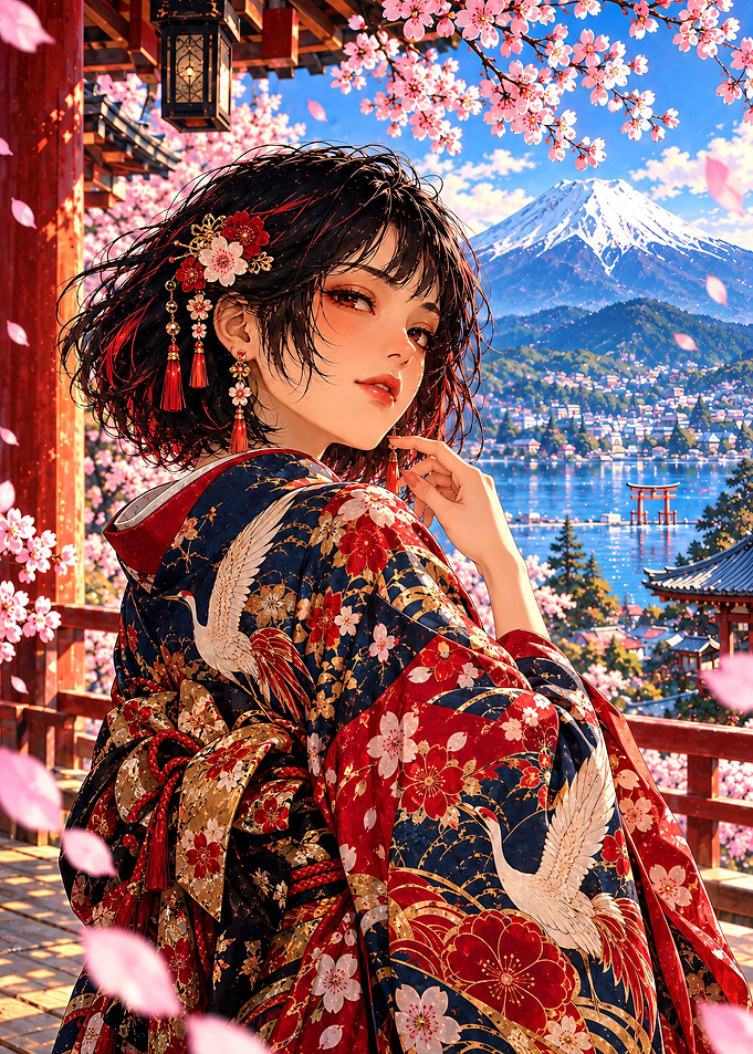 Anime Girl in Kimono by Fuji