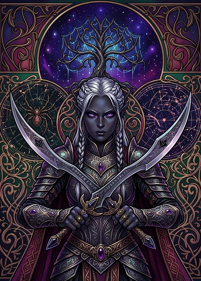 Drow Elf Warrior with Twin Blades