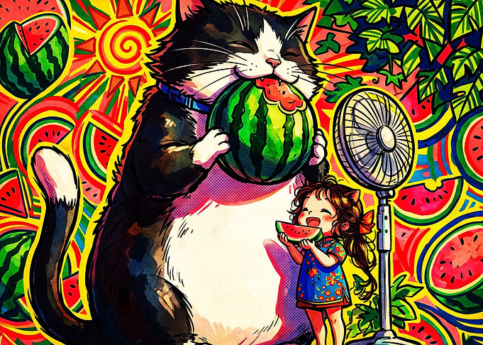 Cat Watermelon Psychedelic Art Post