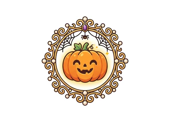 Cute Halloween Pumpkin in Ornate Frame