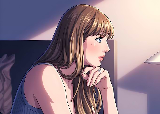 Thoughtful Woman in Anime Style