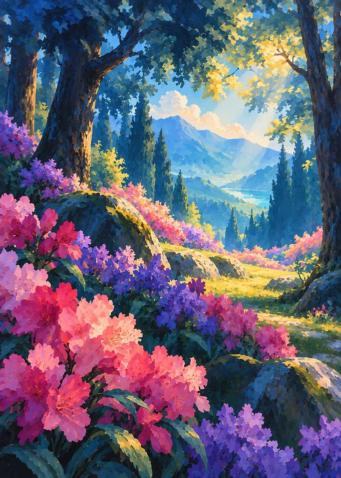 Vibrant Rhododendron Forest Mountain Landscape