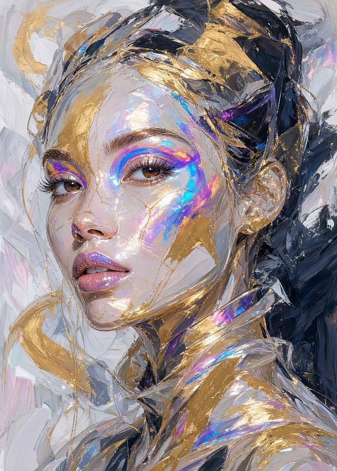 Abstract Portrait of Woman with Gold