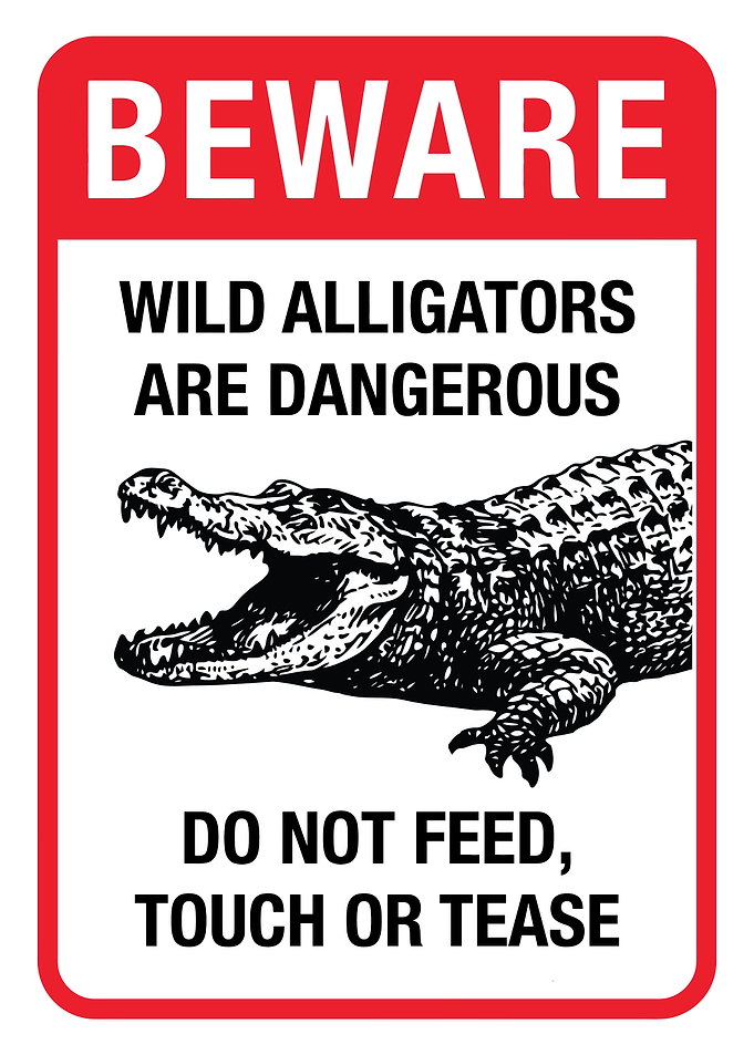 Beware Wild Alligators Warning Sign