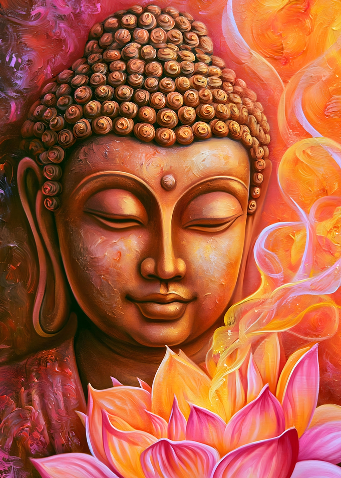 Serene Buddha with Lotus Flower Painting
