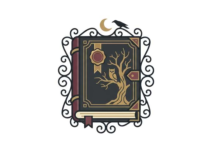 Mystical Spellbook with Owl and Raven