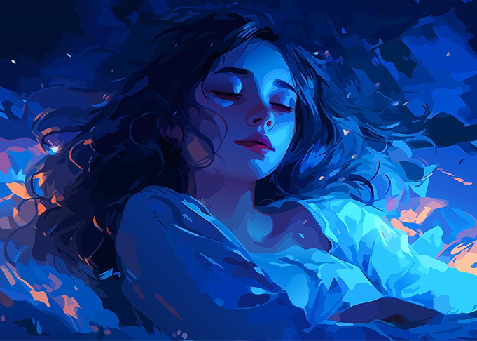 Dreaming Girl in Blue Light
