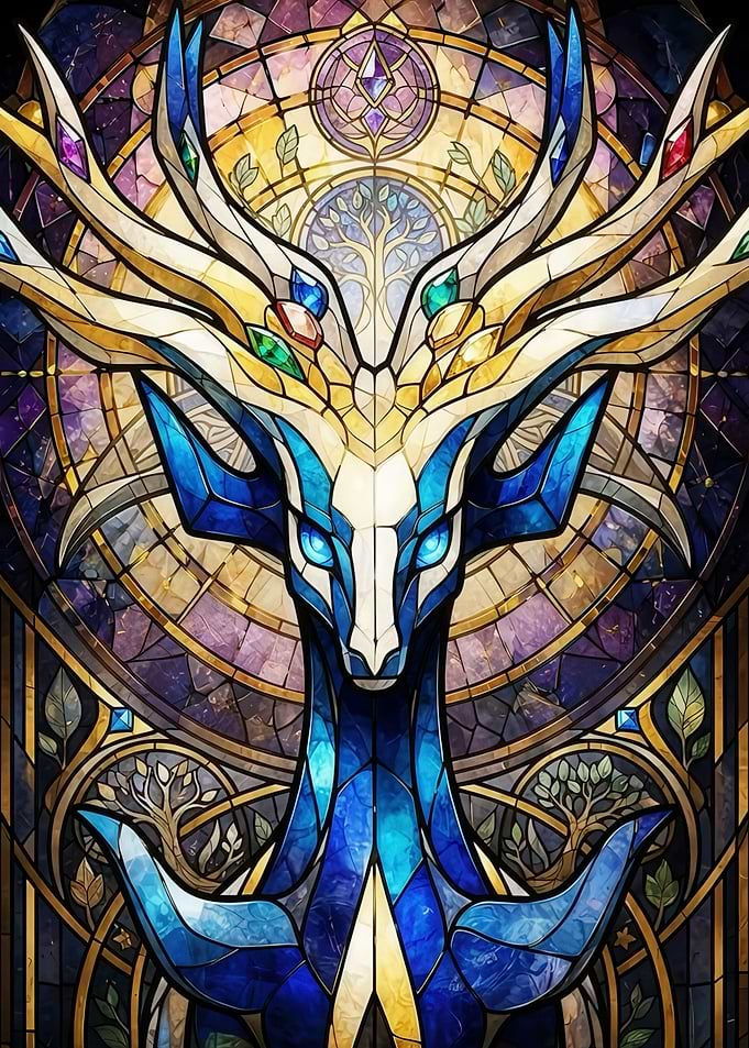 Stained Glass Mystical Deer Portrait