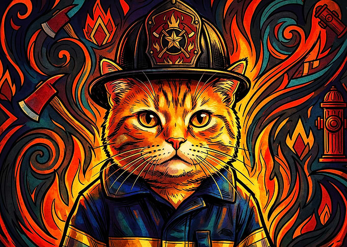 Firefighter Cat Psychedelic Poster
