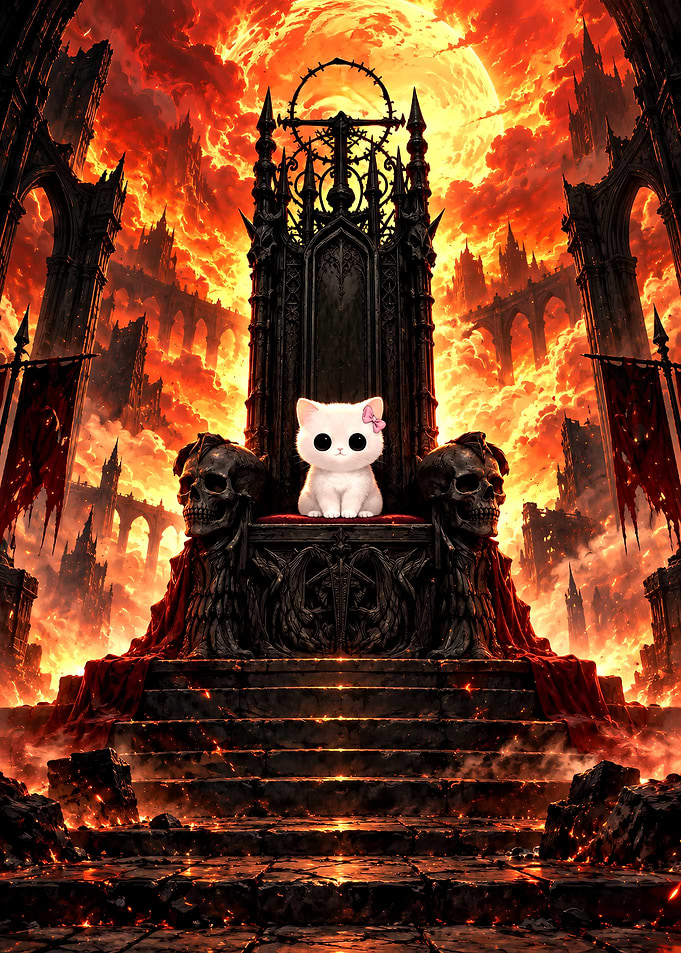Cute Kitten on Dark Throne