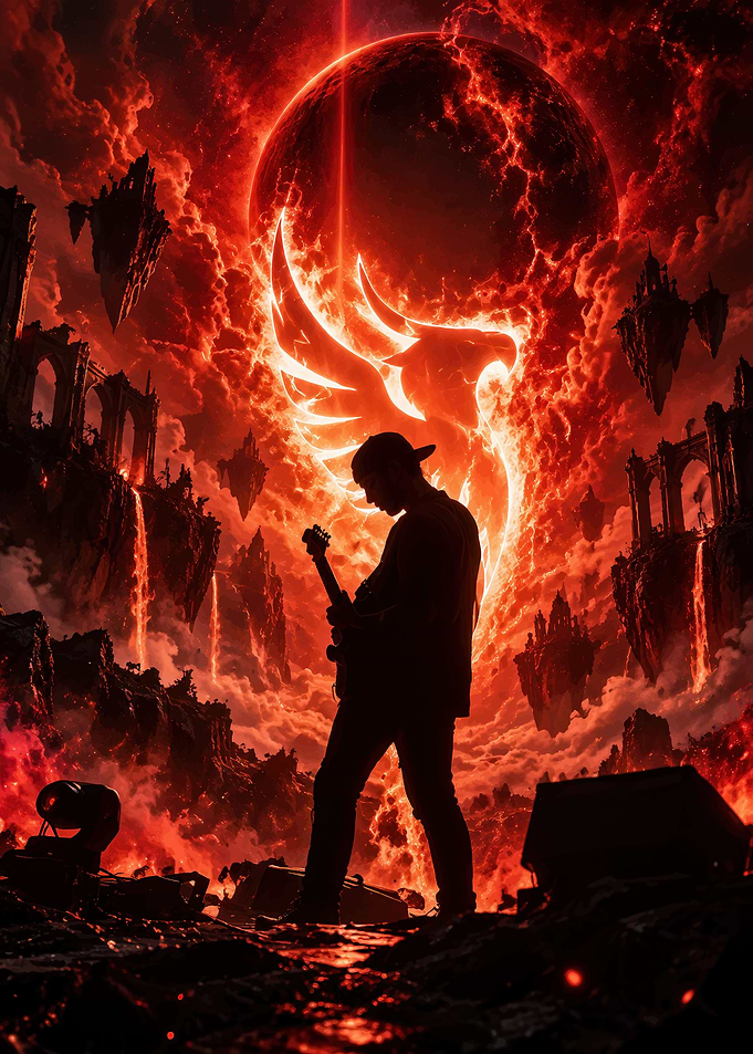 Guitarist in Fiery Fantasy Realm