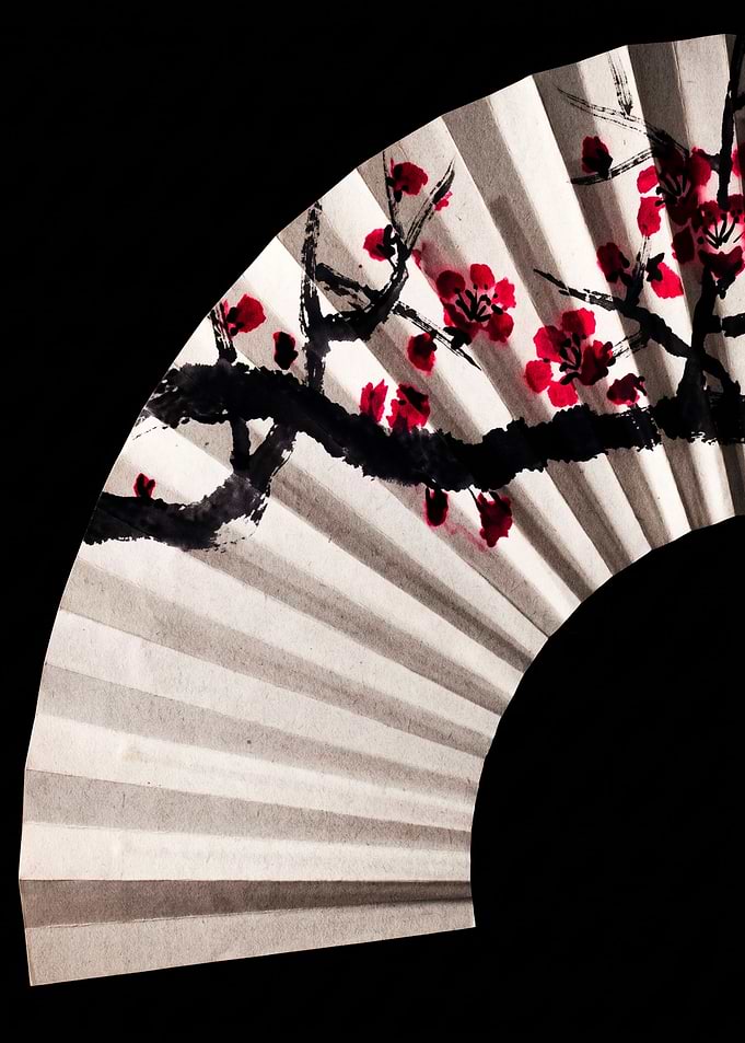 Traditional Japanese Folding Fan with Blossoms