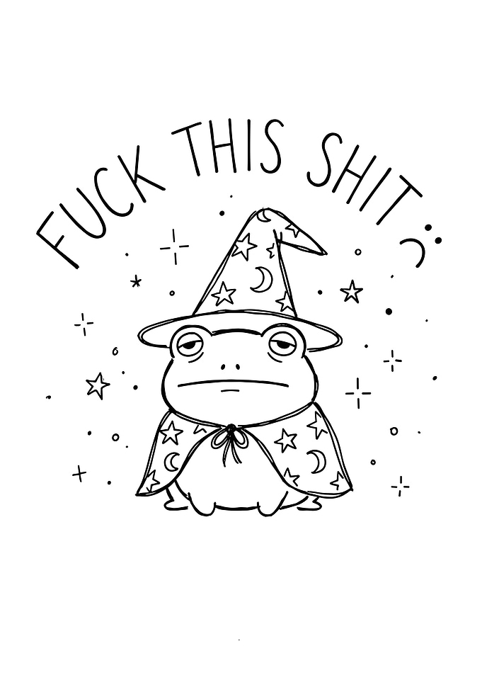 Grumpy Wizard Frog Line Art