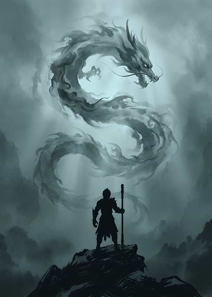 Wukong Facing a Spectral Dragon