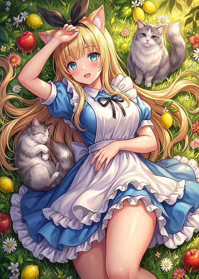 Anime Girl Alice with Cats