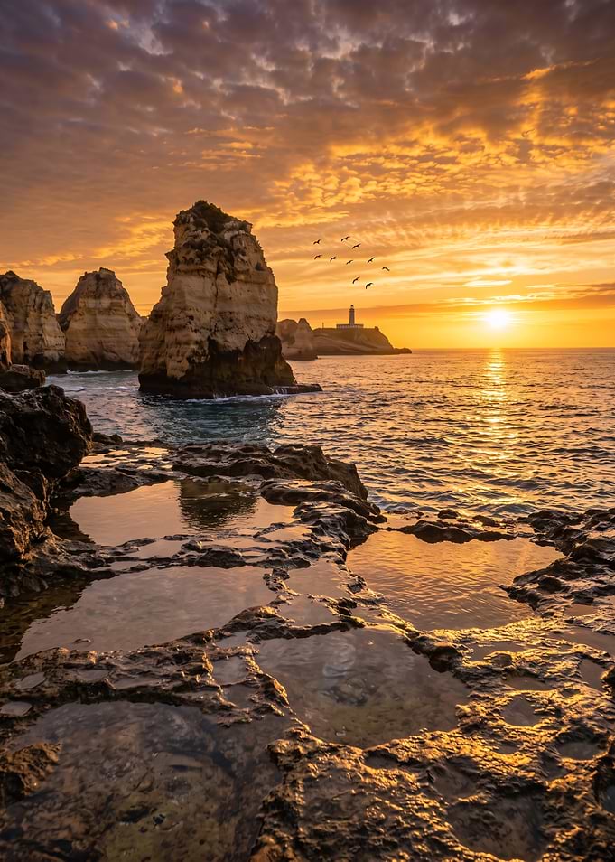Golden Sunset Over Coastal Cliffs