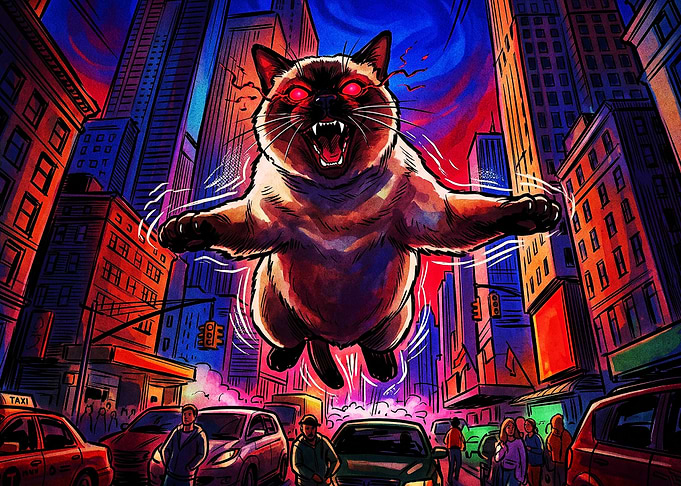 Giant Cat City Attack Cyber Art
