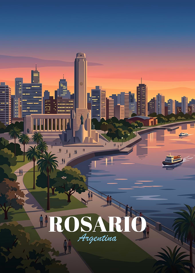 Rosario Argentina Sunset Travel Poster