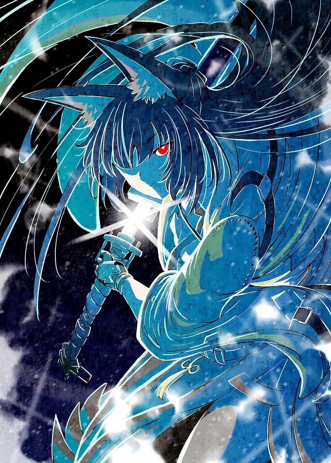 Blue Anime Warrior with Glowing Sword