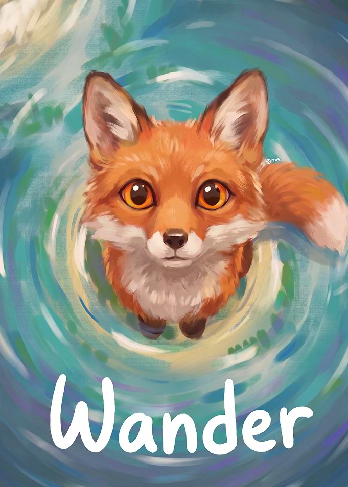 Cute Fox in Water Illustration
