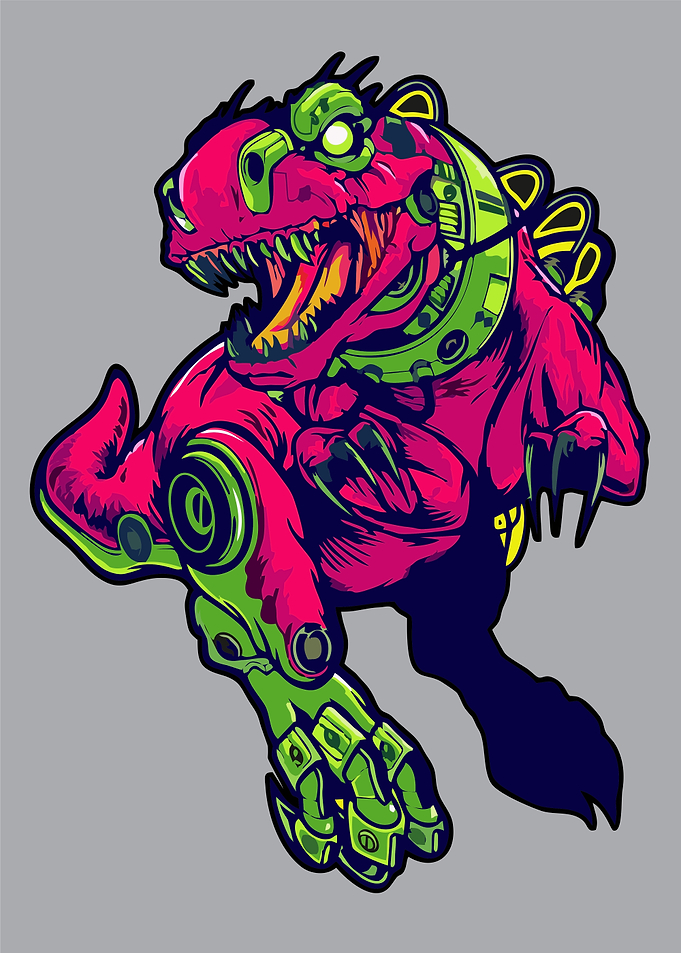Cybernetic Neon T-Rex Illustration