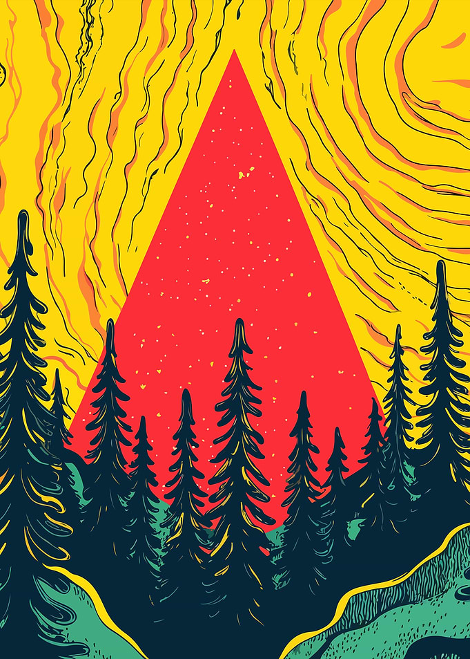 Abstract Forest with Red Triangle