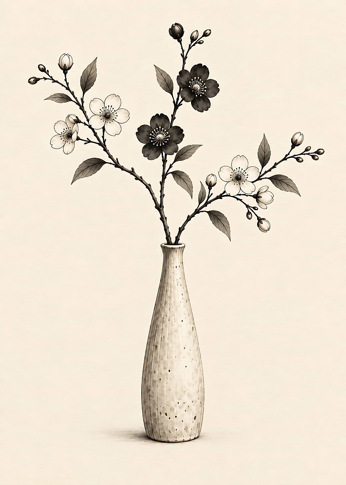 Minimalist Cherry Blossom Vase Sketch