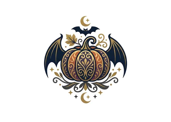 Ornate Halloween Pumpkin with Bat Wings