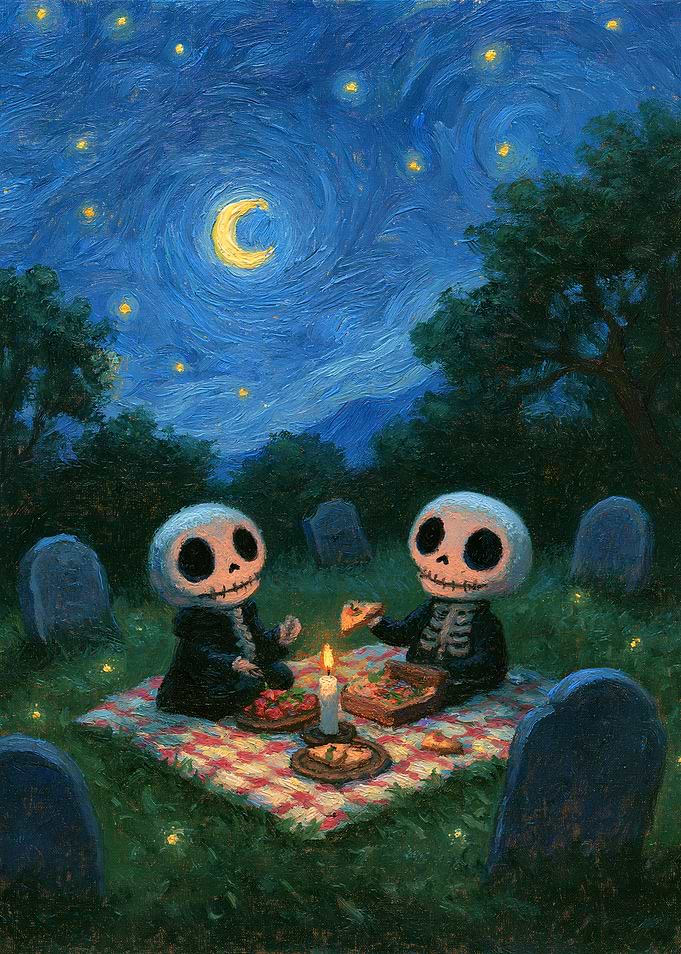 Skeletons Having a Pizza Picnic