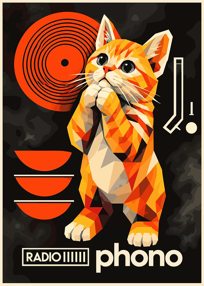 Retro Style Geometric Orange Kitten Poster