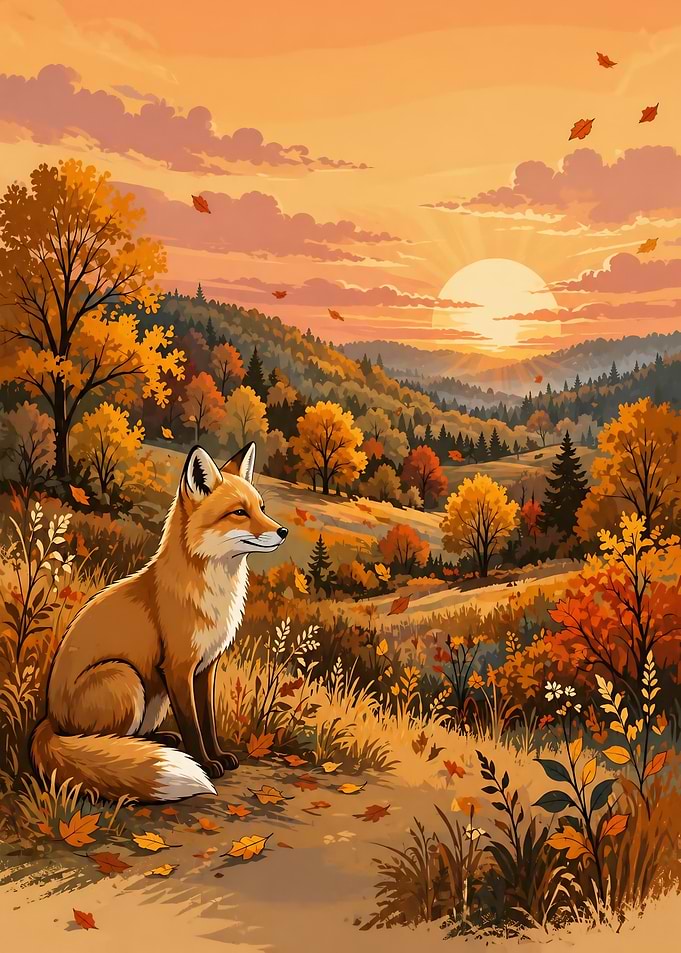 Fox in Autumn Landscape