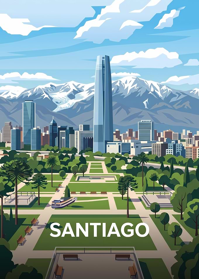 Santiago Cityscape Travel Poster