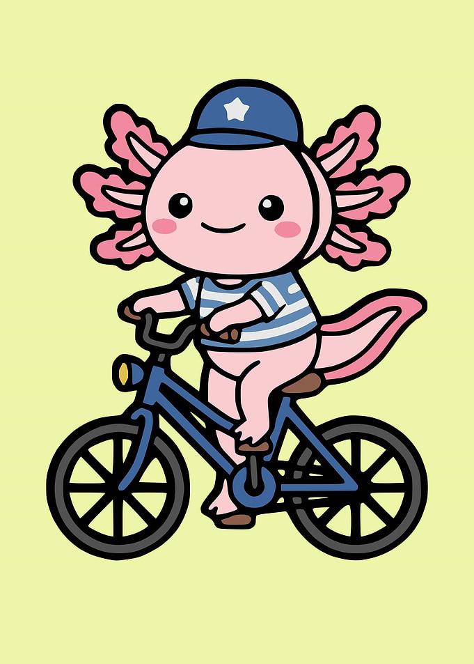 Cute Axolotl Riding a Bicycle