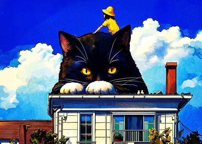 Giant Cat Roof Anime Poster