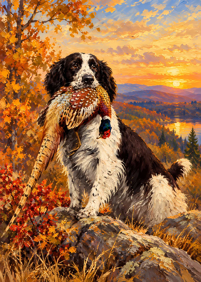 English Springer Spaniel Hunting Pheasant