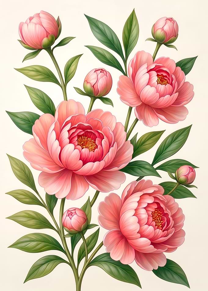 Elegant Pink Peony Floral Illustration