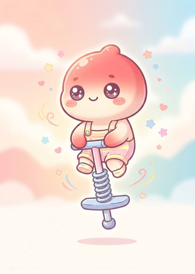 Cute Peach Character Pogo Jumping