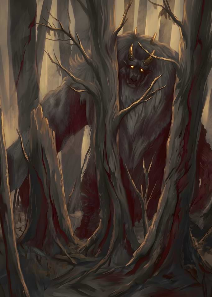 Horned Beast in Dark Forest