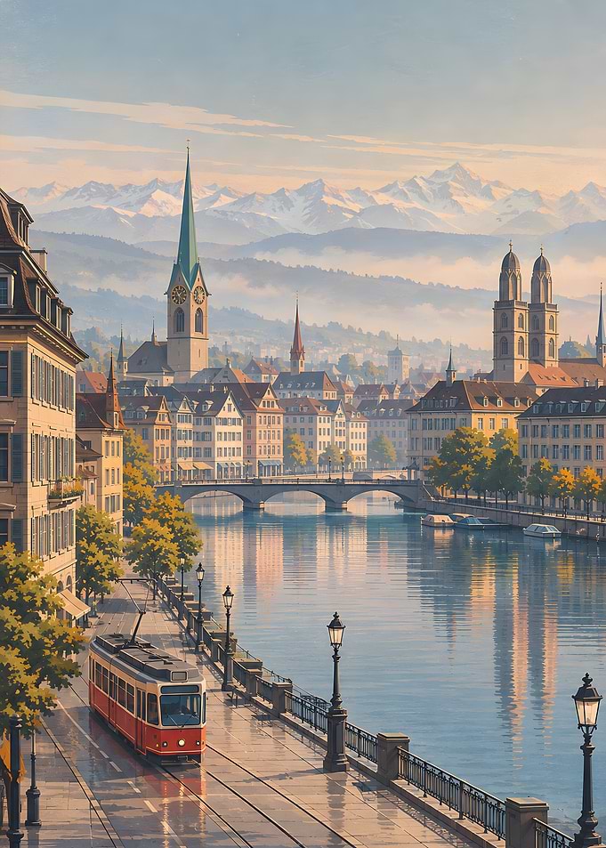 Scenic Zurich Tramway by the River
