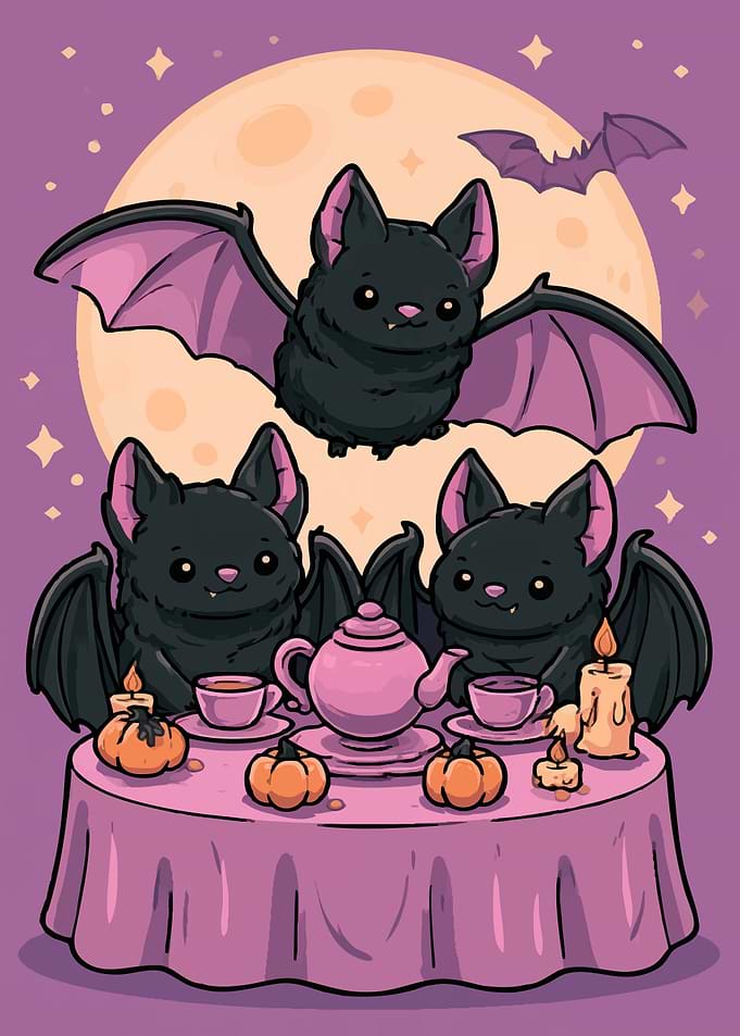 Cute Bats Having a Tea Party