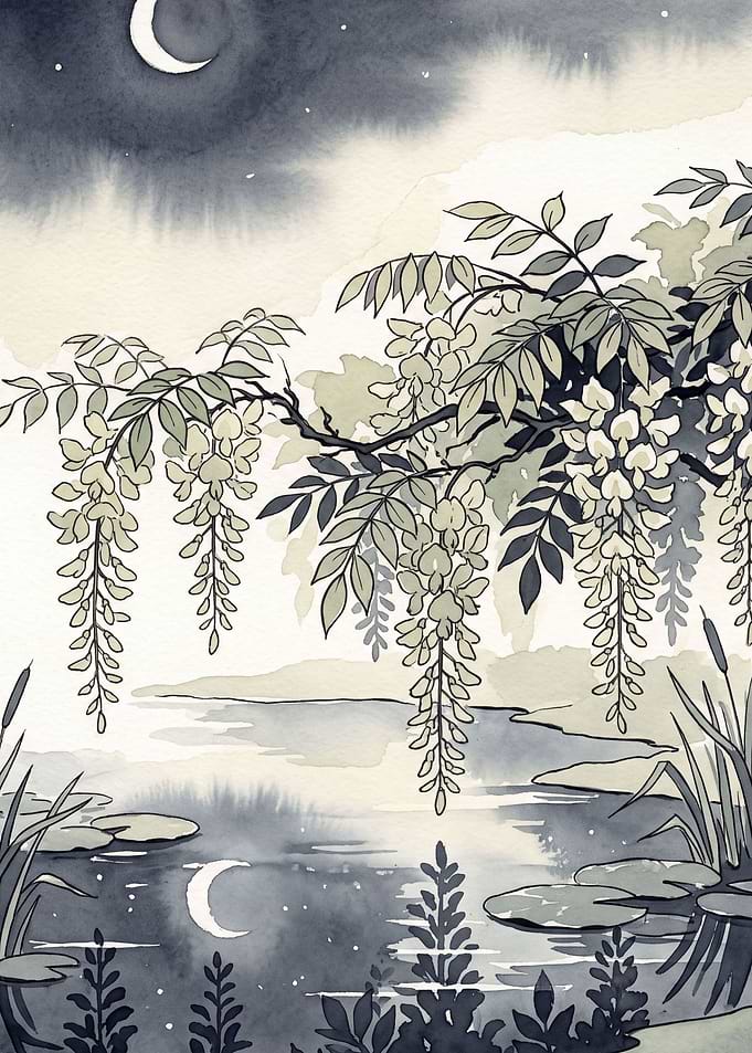 Suisai Wisteria over a Moonlit Pond