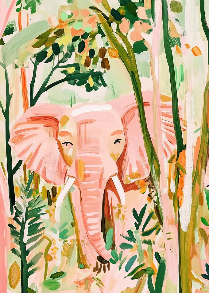 Whimsical Pink Elephant in Jungle